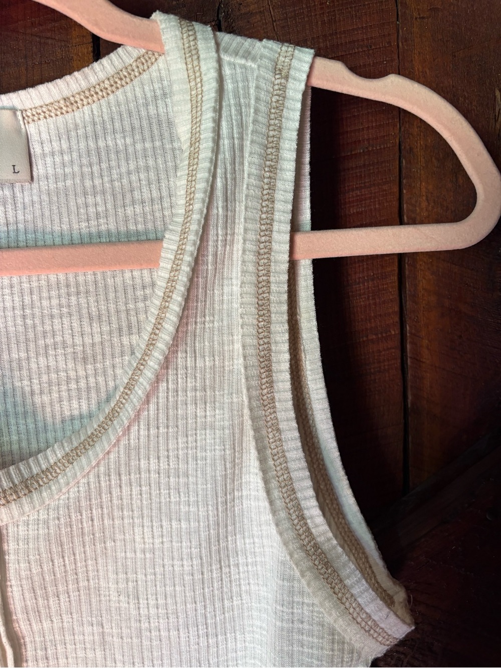 Cream Ribbed Henley Tank - Picture 2 of 5